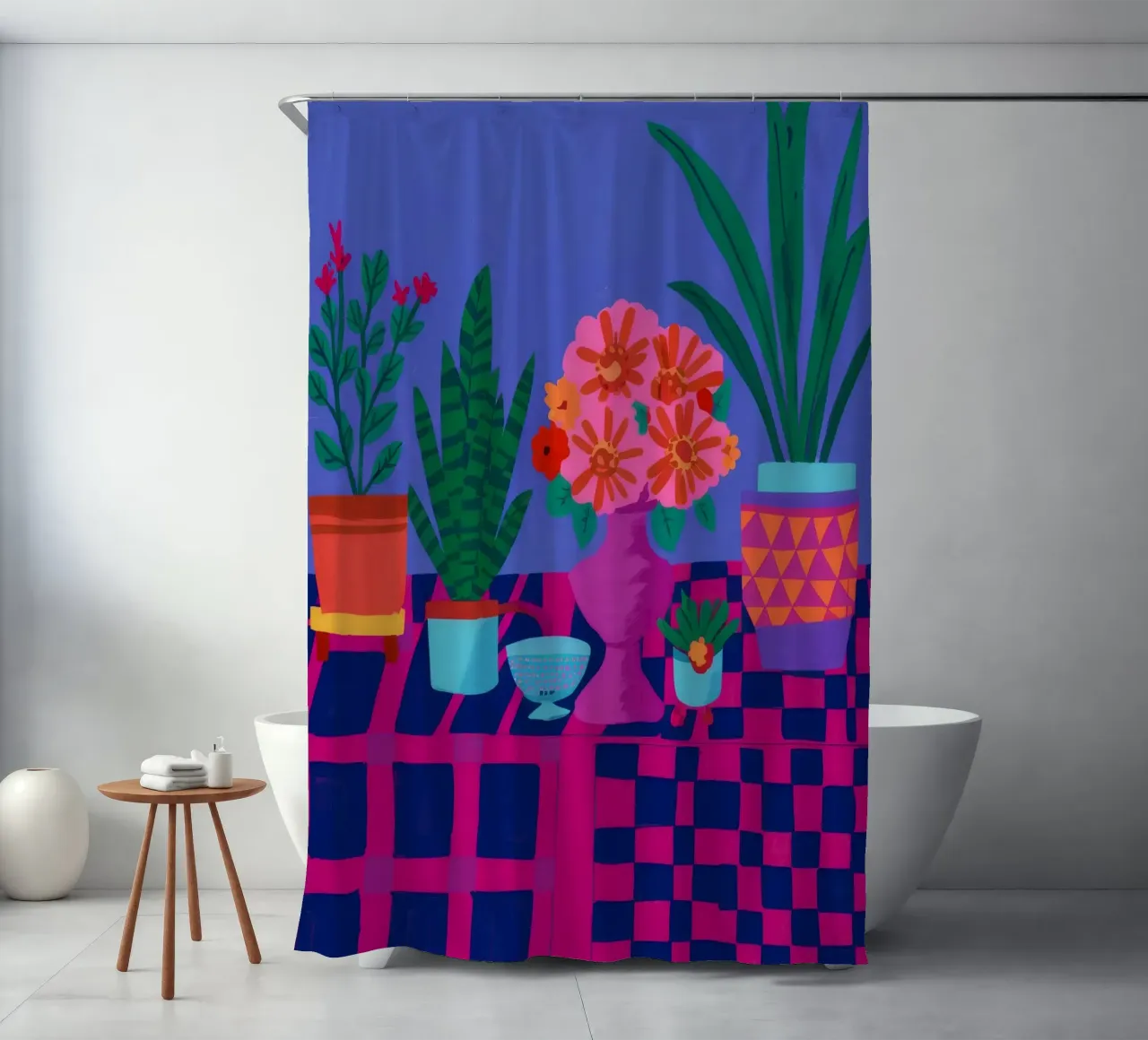 Géraniums en pot à carreaux rideau de douche de Muse Artworks