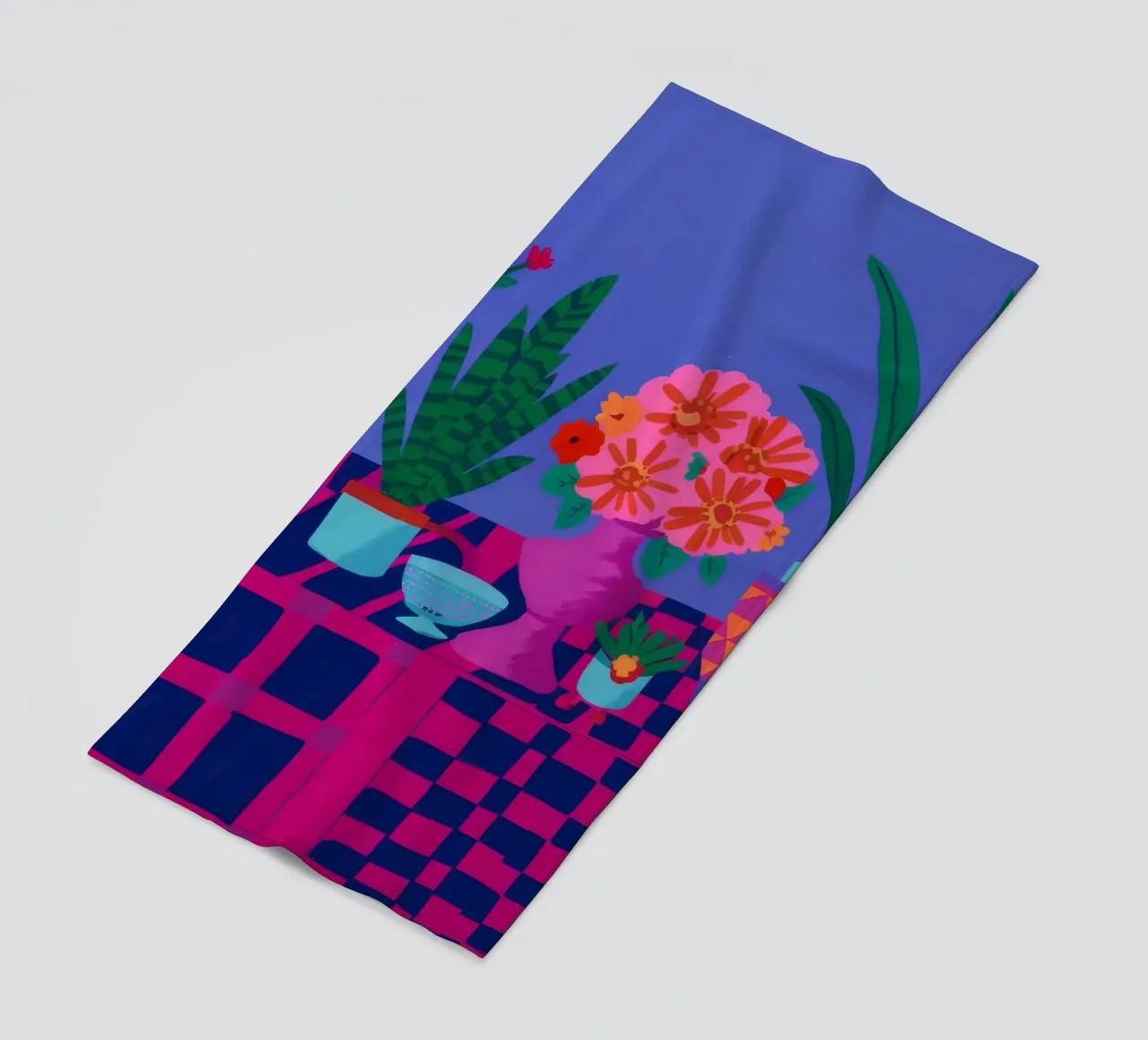 Checkered Pot Geraniums beach towel by Muse Artworks