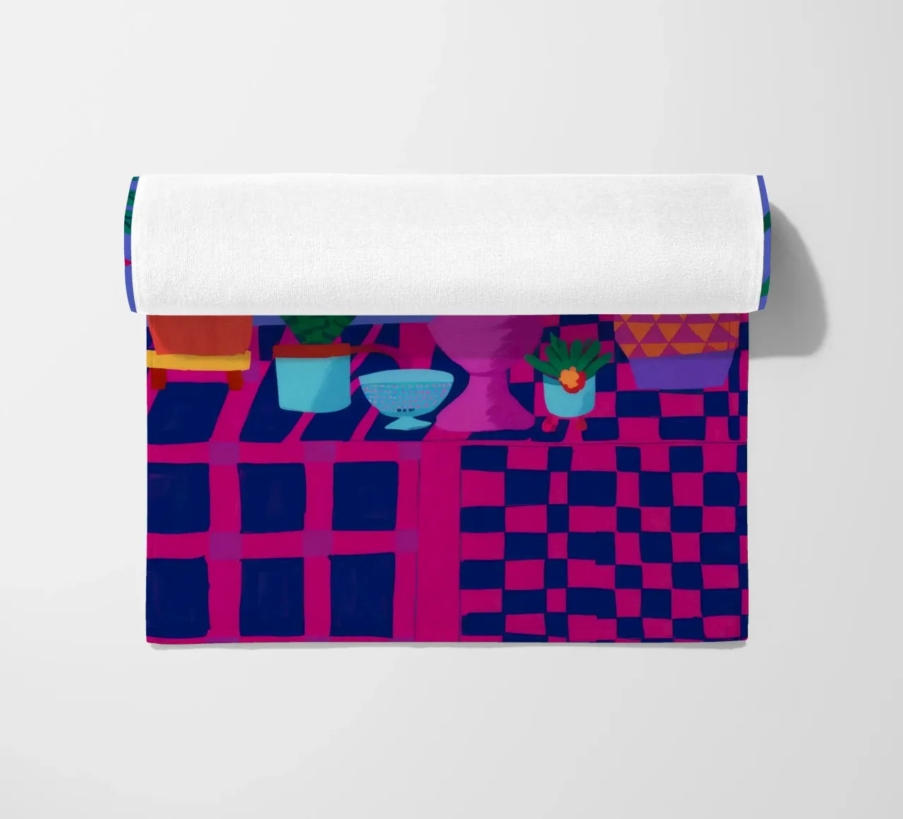 Checkered Pot Geraniums beach towel by Muse Artworks