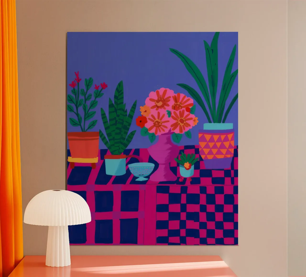 Gerani in vaso a scacchiera poster da Muse Artworks