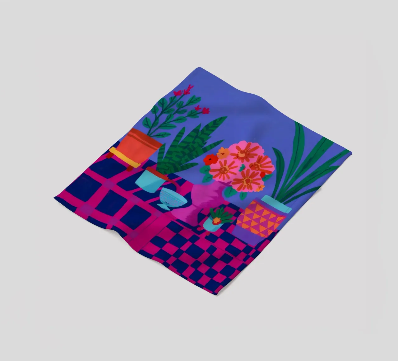 Checkered Pot Geraniums fleece blanket by Muse Artworks