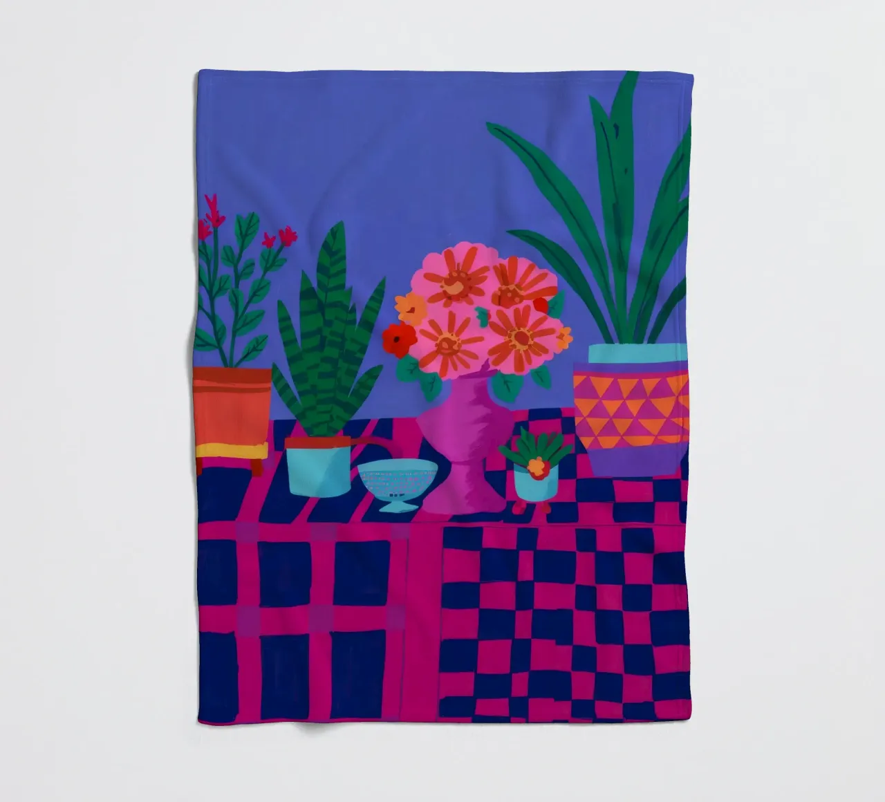 Checkered Pot Geraniums fleece blanket by Muse Artworks