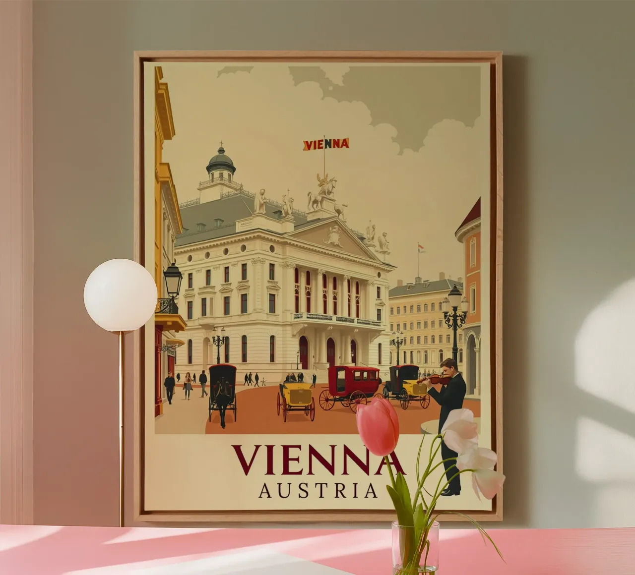 Wien - Weinlese-Reisen Leinwand mit Schattenfugenrahmen von HicksShop
