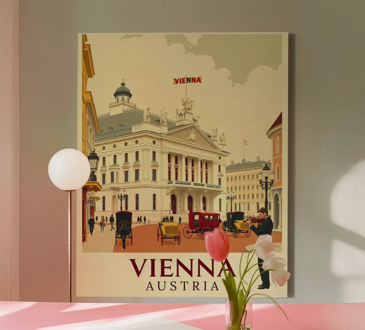 Wien - Weinlese-Reisen Leinwand mit Schattenfugenrahmen von HicksShop