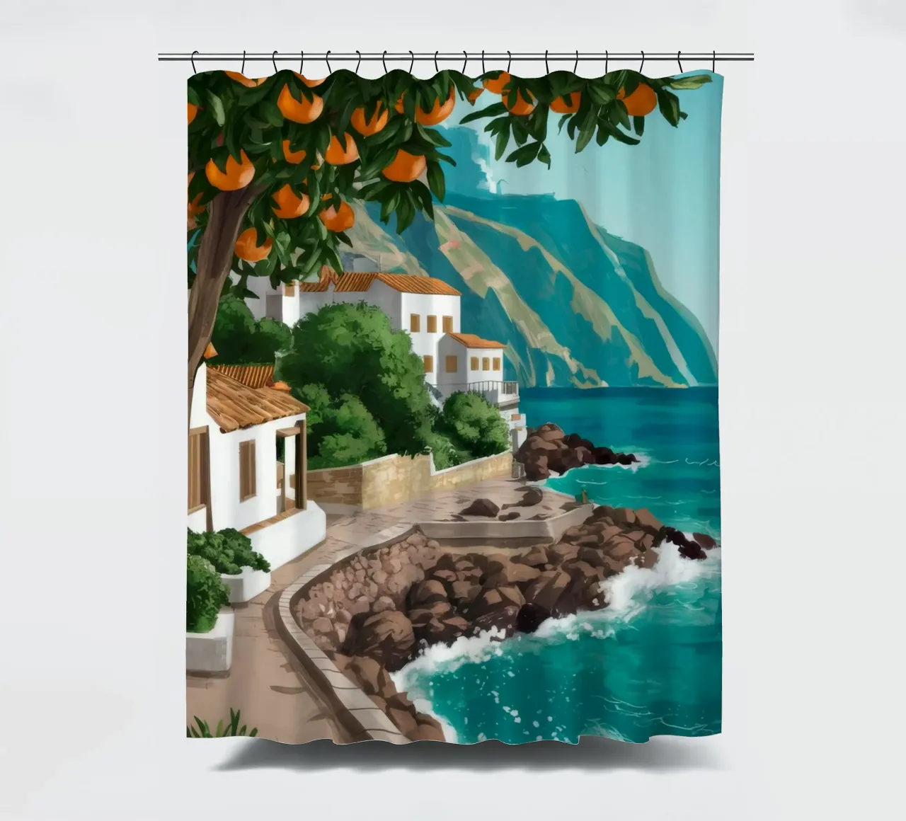 Orange Grove an der Küste Duschvorhang von FadeAura