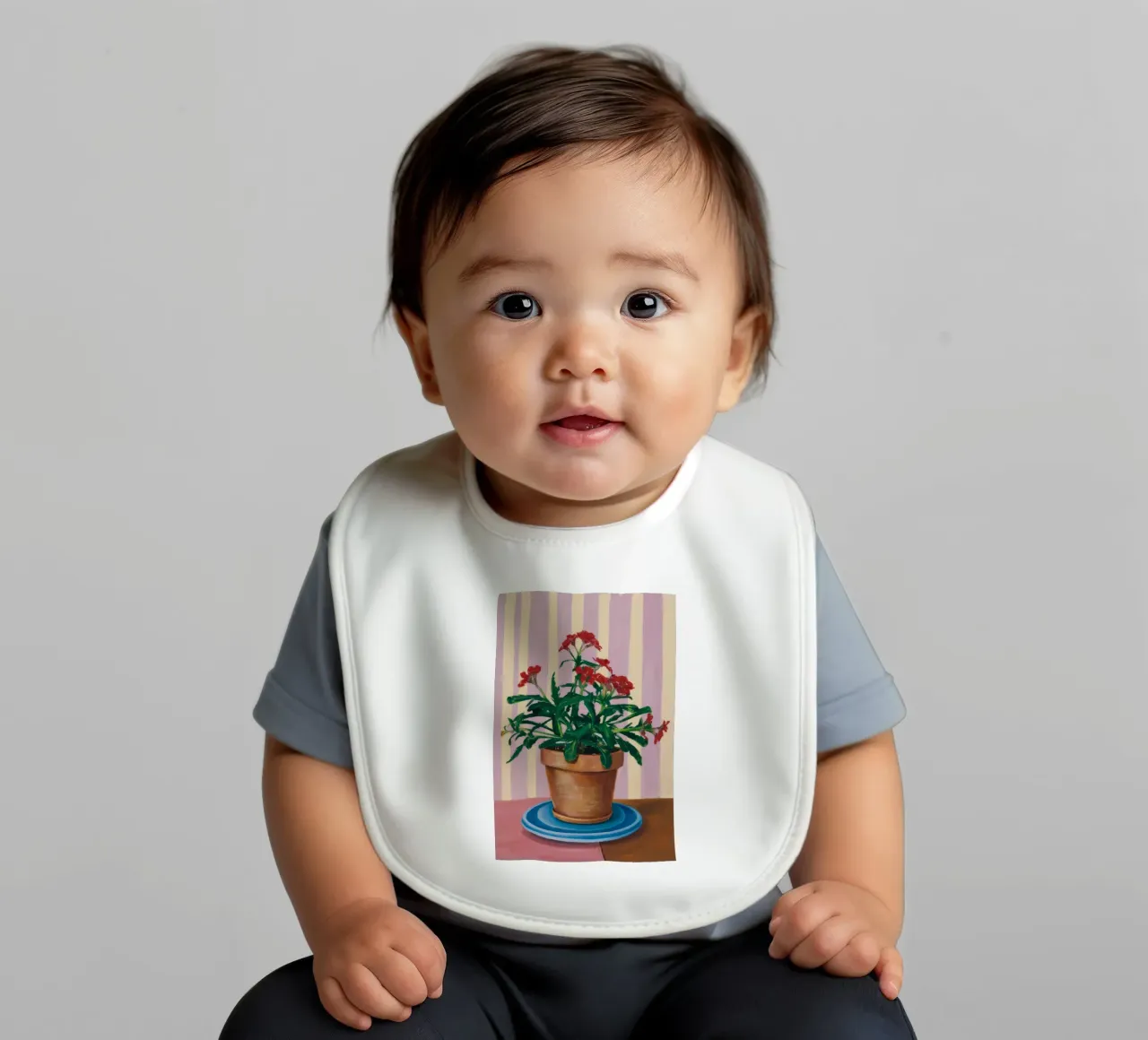 Terracotta Pot Striped Wall baby bib by Muse Artworks