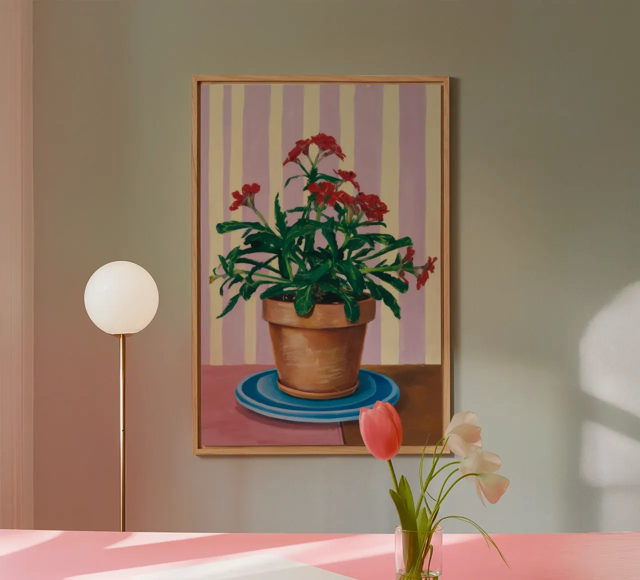 Terrakotta-Topf Gestreifte Wand Alu-Dibond von Muse Artworks