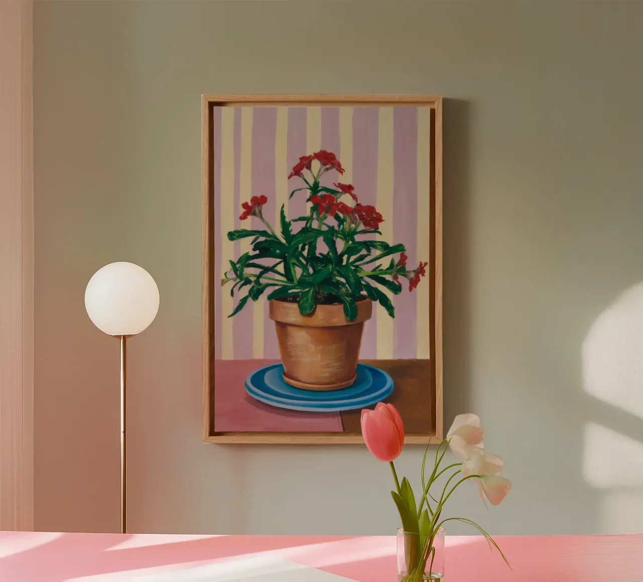 Terracotta Pot Striped Wall canvas by Muse Artworks