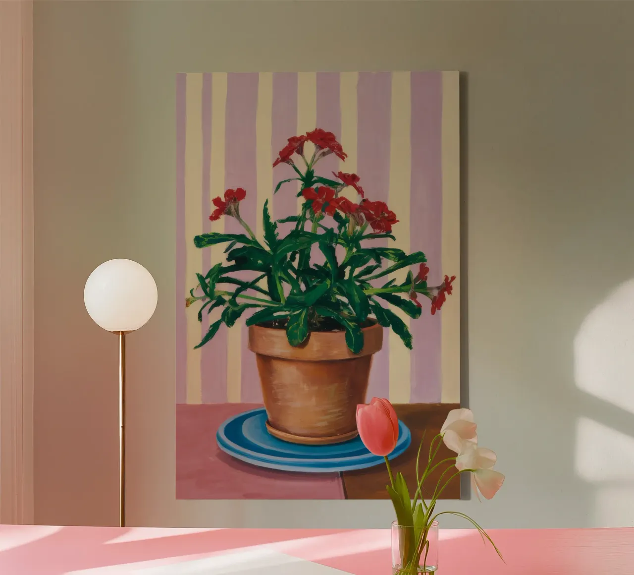 Terracotta Pot Striped Wall canvas by Muse Artworks