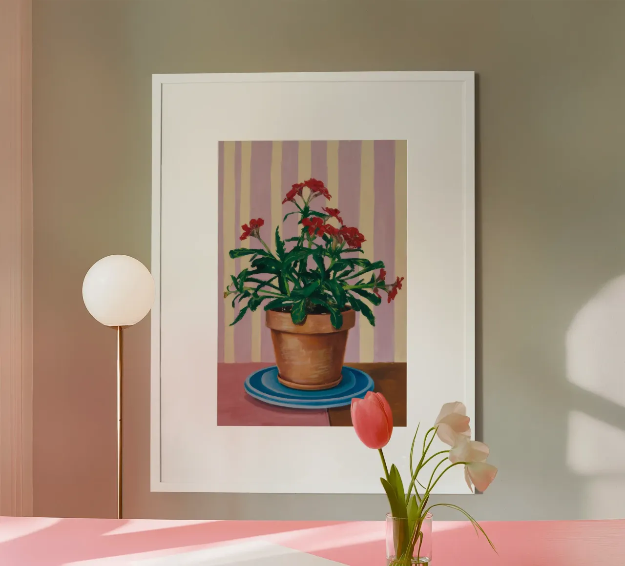 Terracotta Pot Striped Wall hahnemühle by Muse Artworks