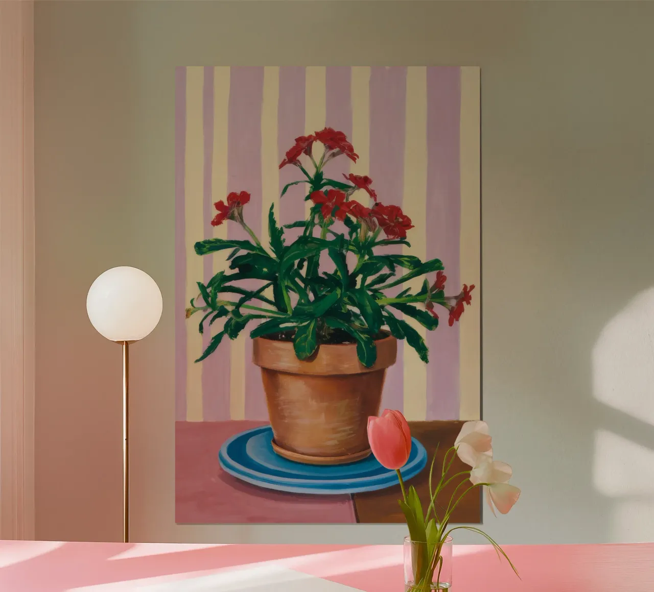 Terracotta Pot Striped Wall hahnemühle by Muse Artworks