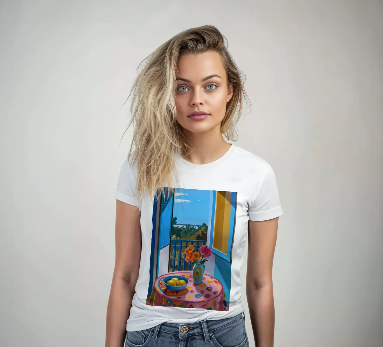 Blauer Balkon mit Meerblick Frauen T-Shirt von FadeAura