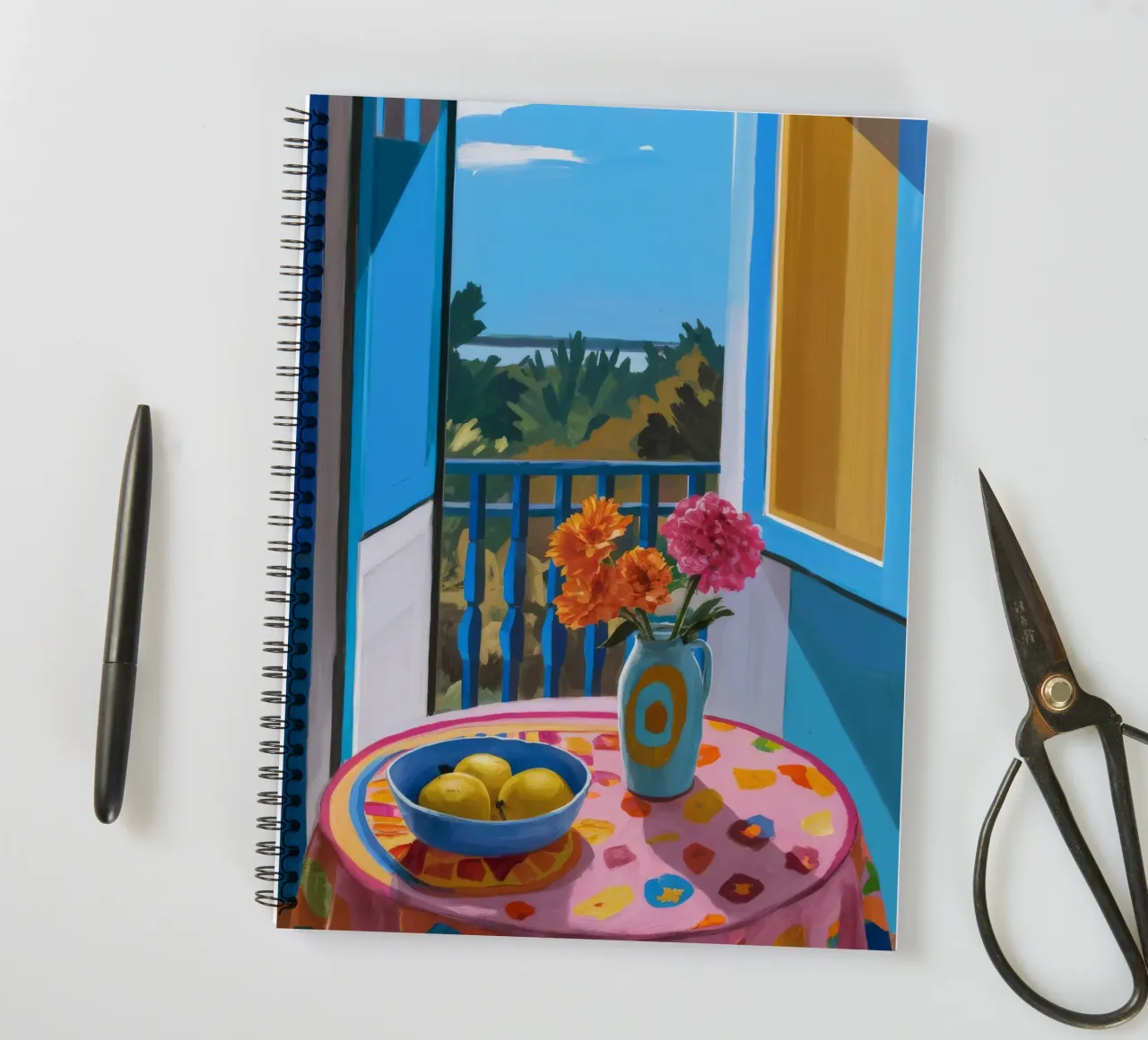 Blue Balcony Seaview spiral notebook by FadeAura