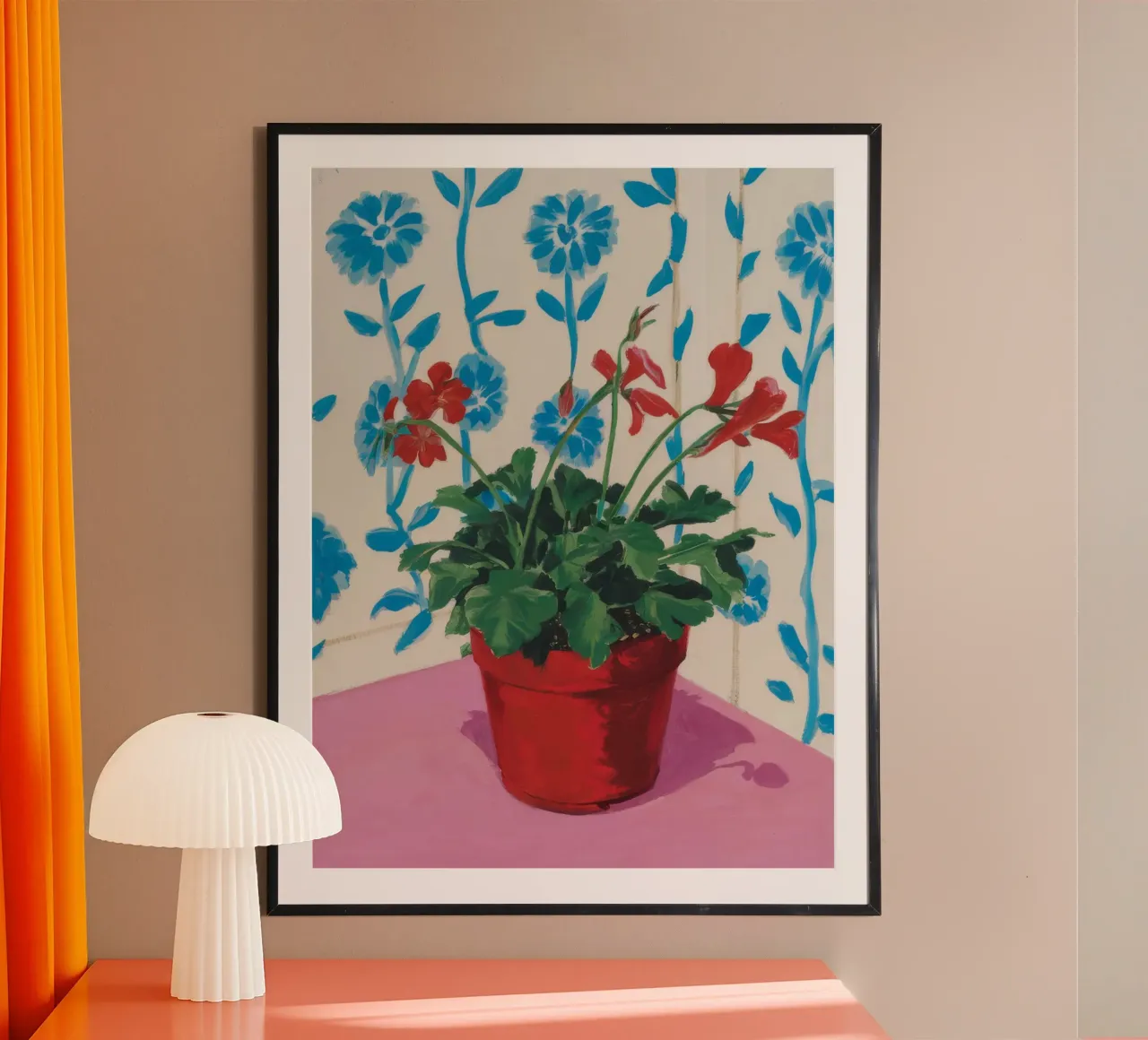 Vaso rosso Fiori blu poster da Muse Artworks