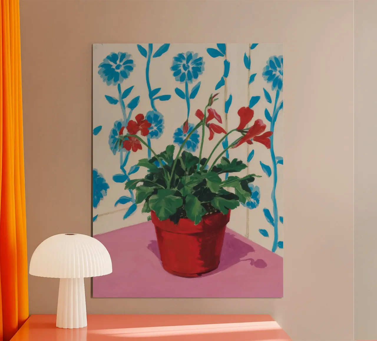 Vaso rosso Fiori blu poster da Muse Artworks