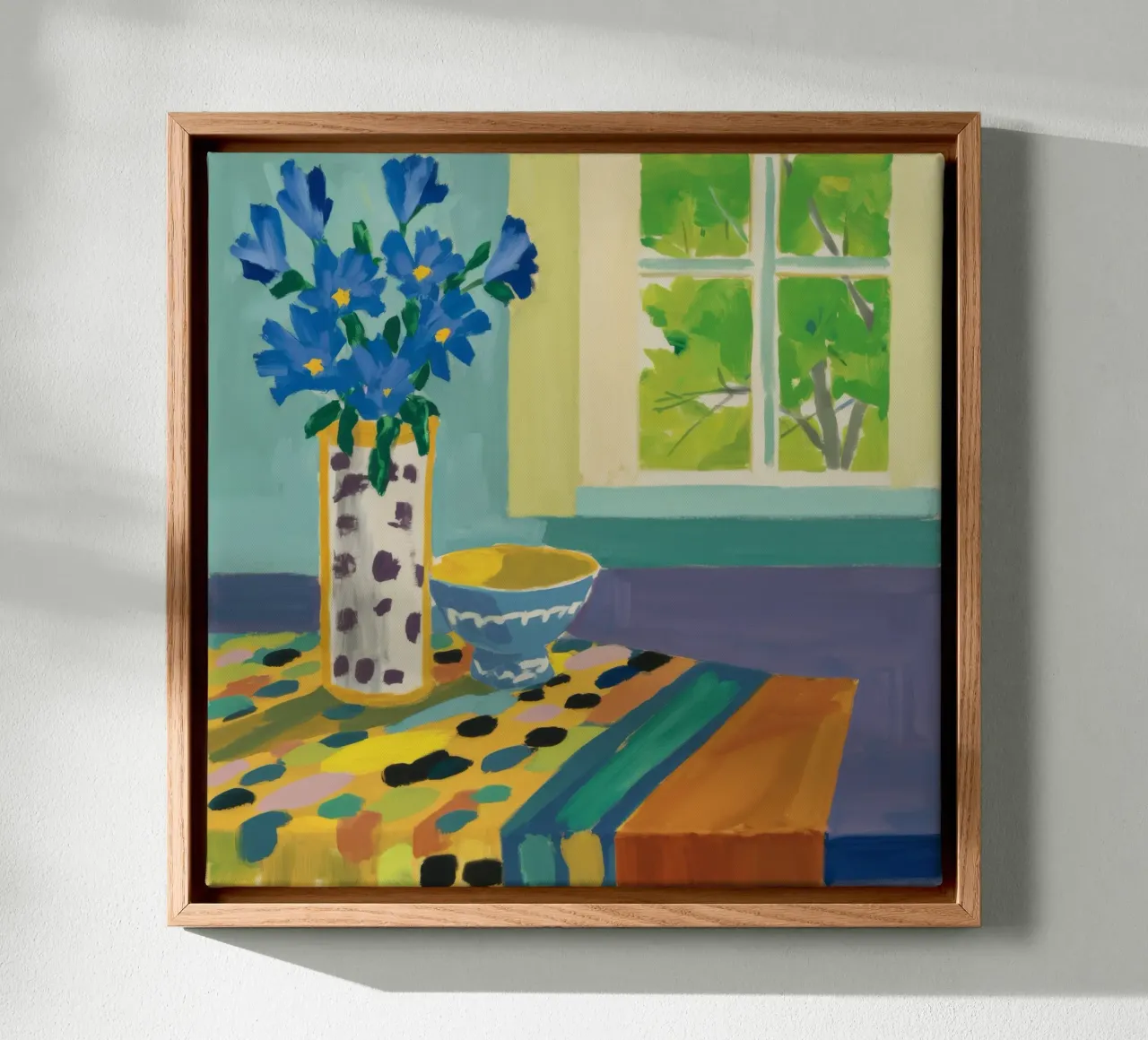 Blue Vase Window View canvas with Floater frame by Stone Decade
