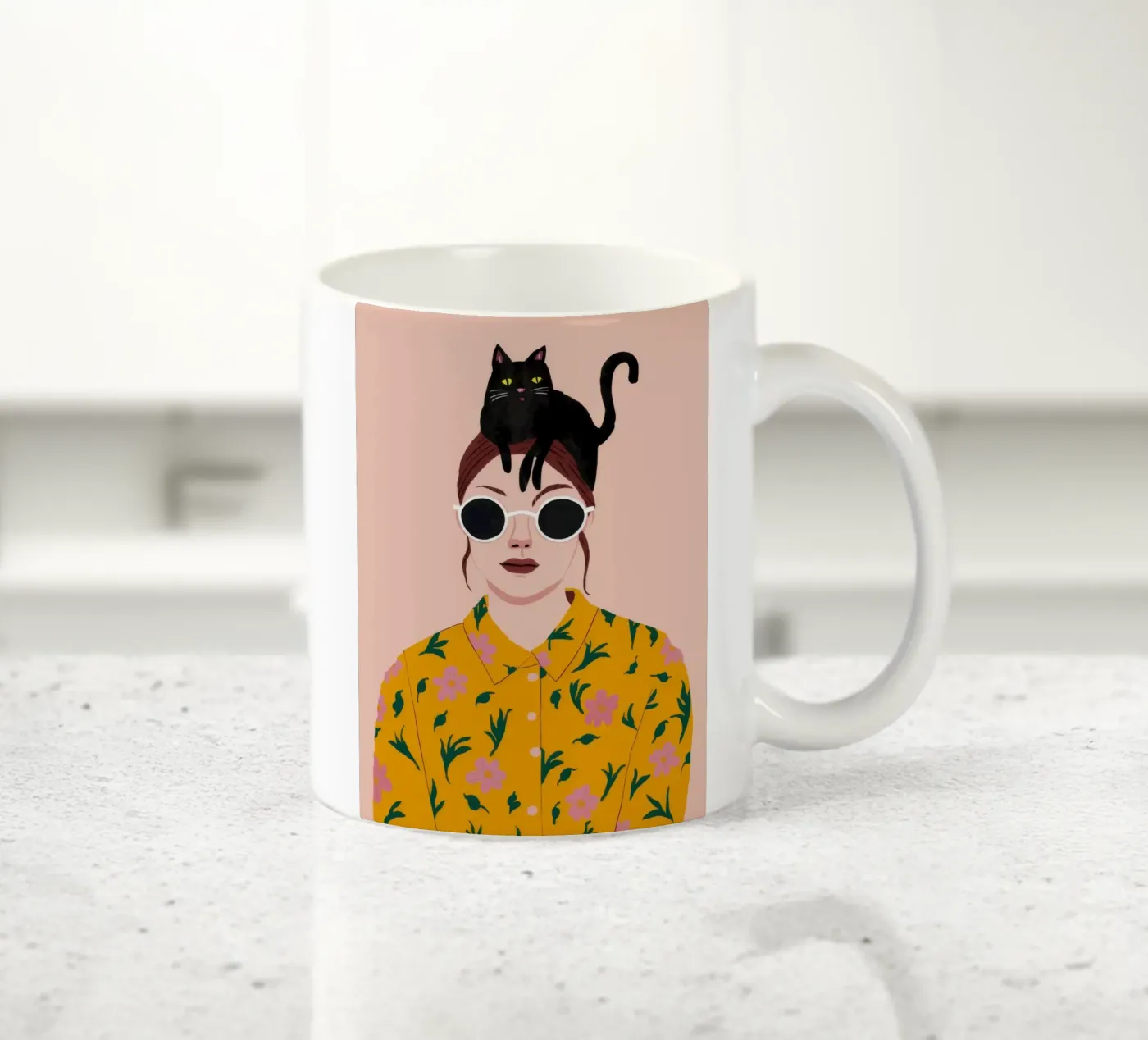 Cat Hat Chic ceramic mug by Peak Delusion