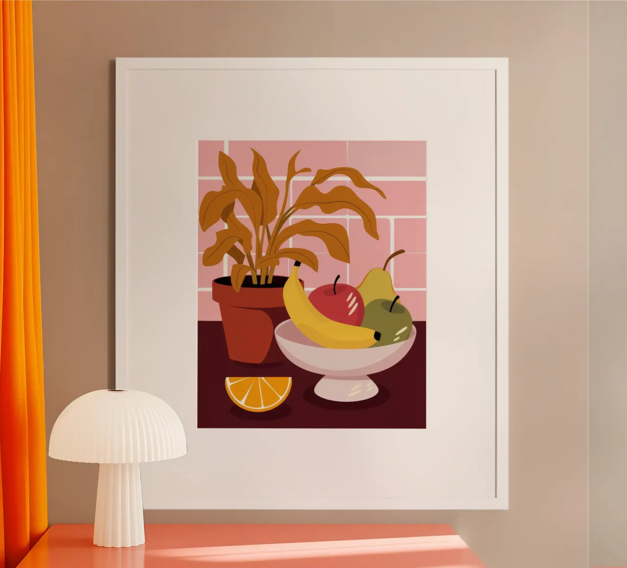 Ciotola di frutta Muro di mattoni poster con telaio in plastica da FadeAura