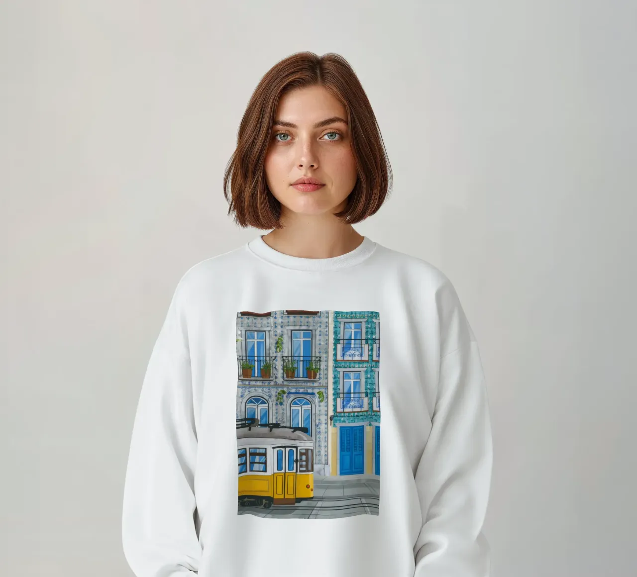 Balcone del tram di Lisbona felpa da Muse Artworks