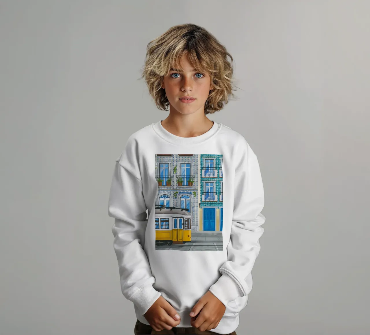 Balcone del tram di Lisbona felpa bambino da Muse Artworks