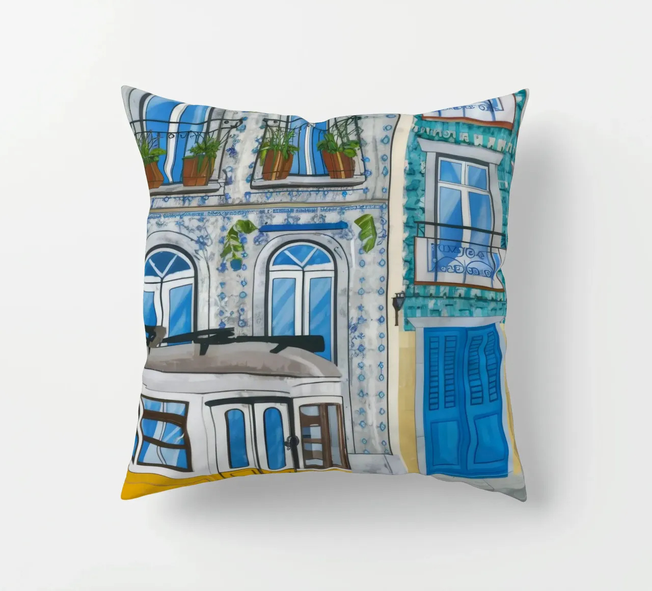 Balcone del tram di Lisbona cuscino da Muse Artworks