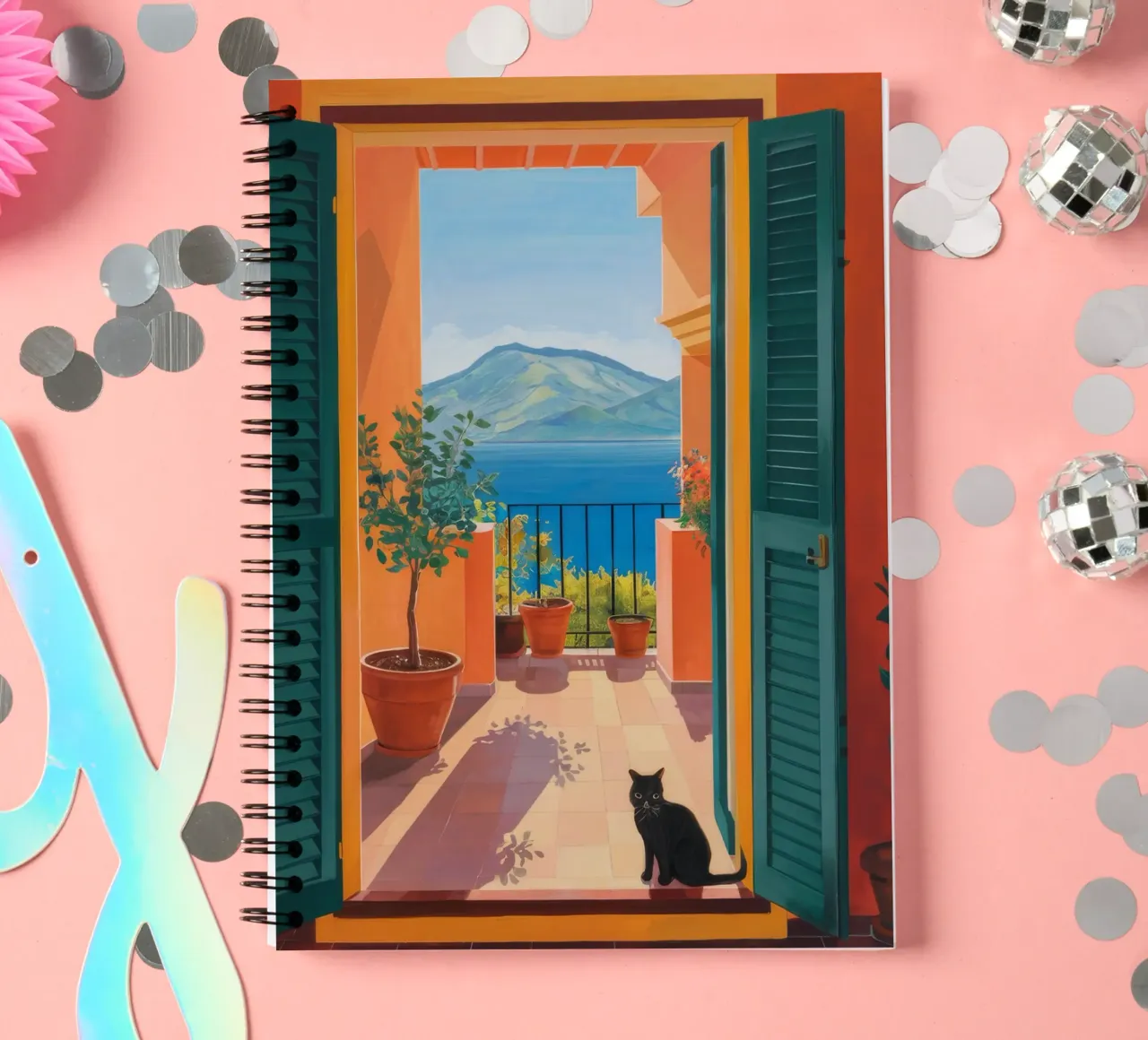 Shuttered Window Cat spiral notebook by FadeAura