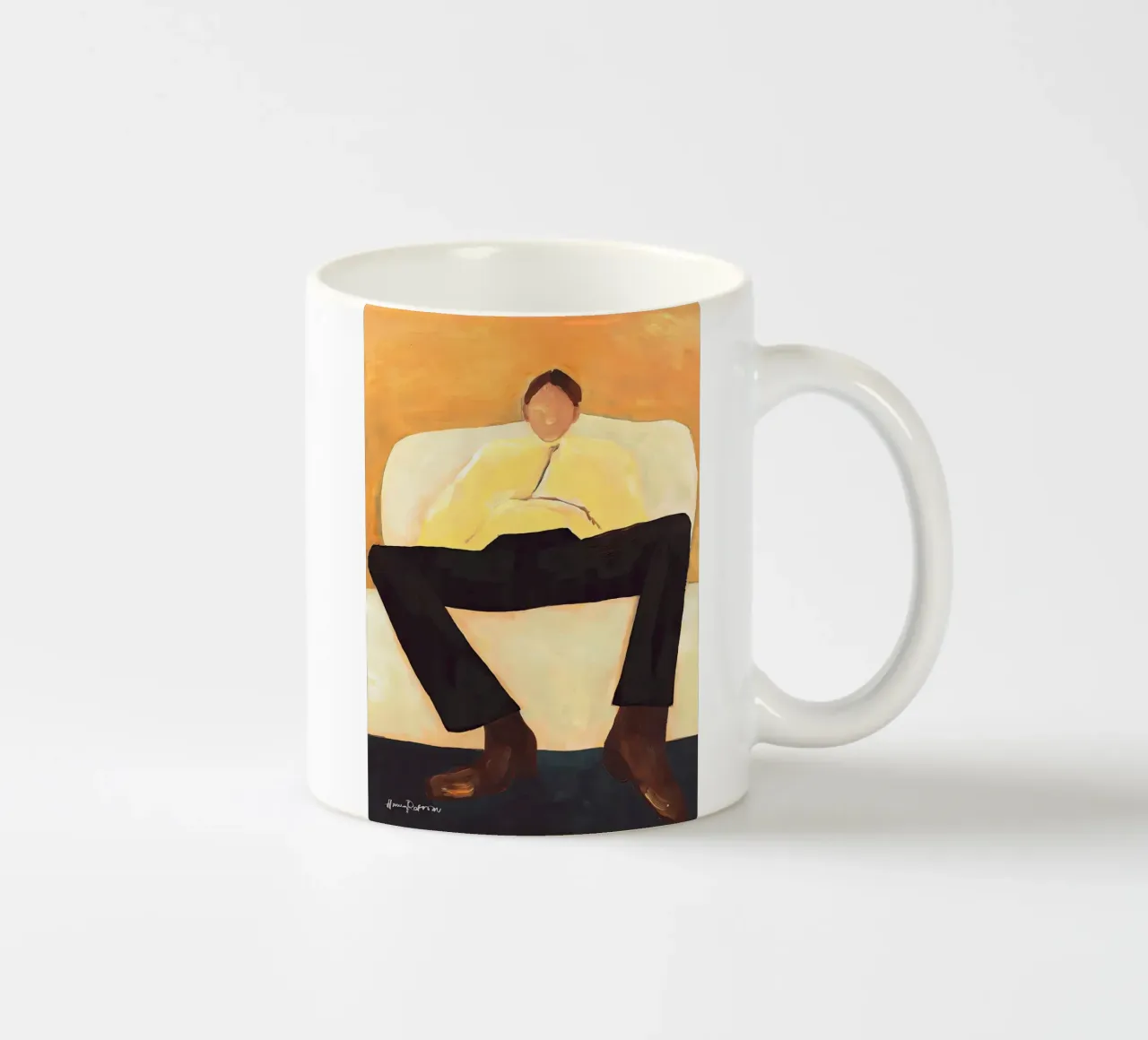 Hanna Peterson - Man Sitting on Sofa ceramic mug by Davidprint