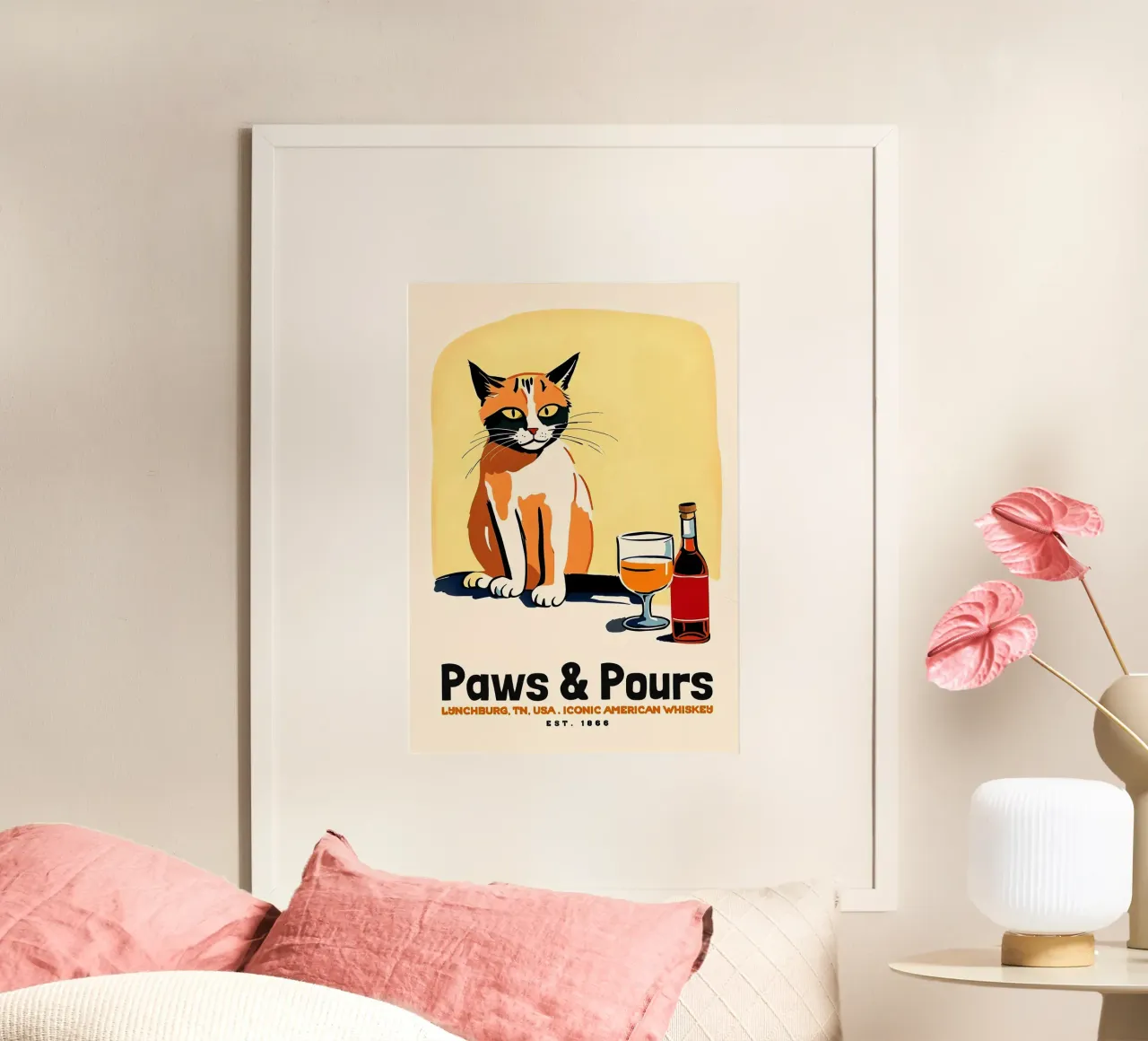 Gatto Whiskey Americano poster con telaio in alluminio da Arjun