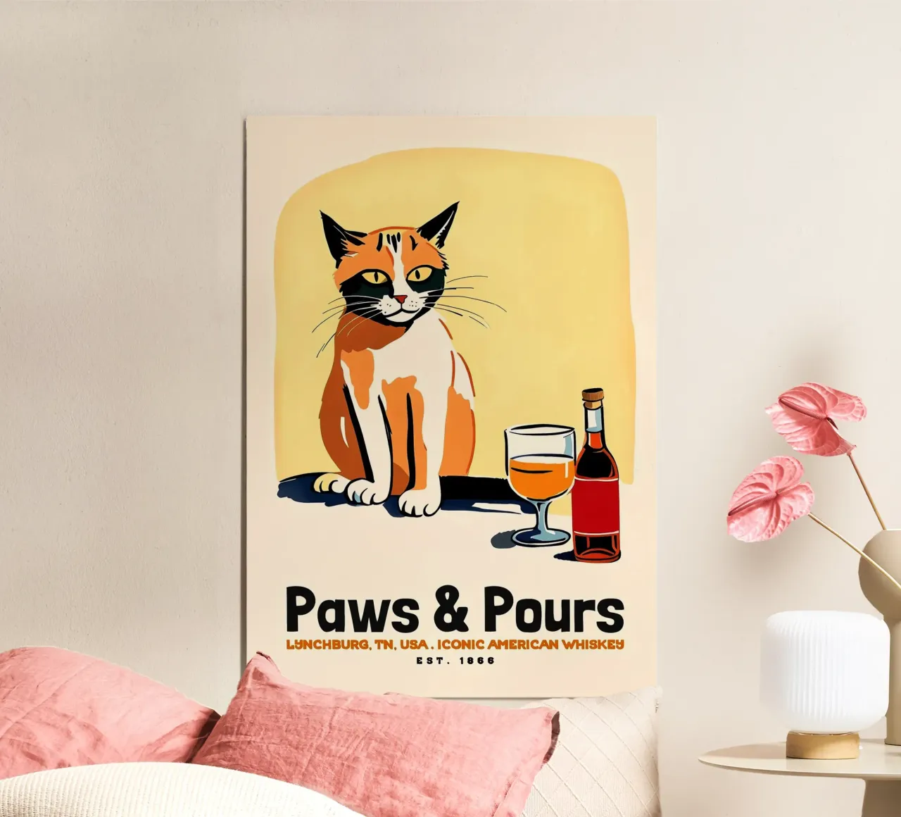 Gatto Whiskey Americano poster con telaio in alluminio da Arjun