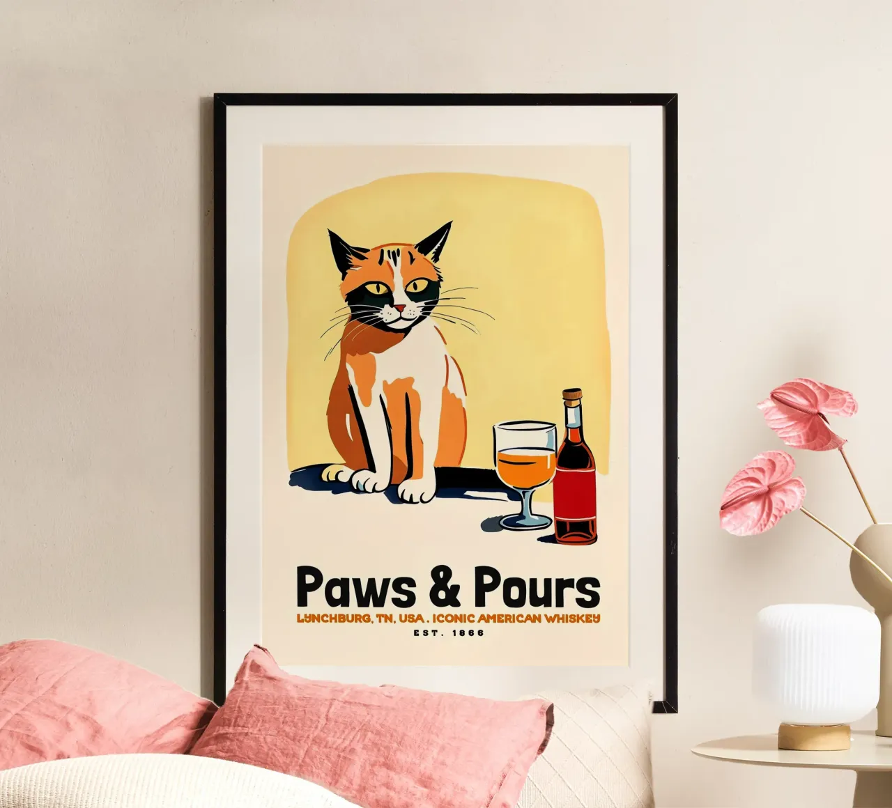 Gatto Whiskey Americano poster con telaio in alluminio da Arjun
