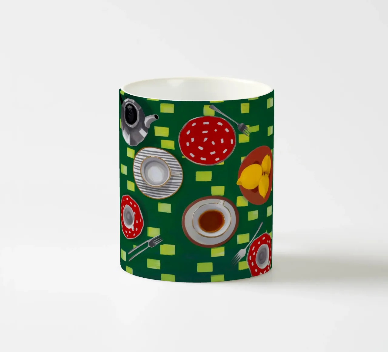 Ora del tè a scacchi verdi tazza in ceramica da Stone Decade