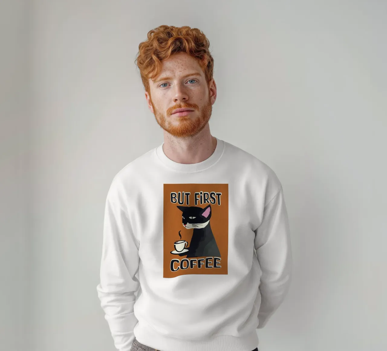 Schwarze Katze Aber Erster Kaffee Sweatshirt von Arjun