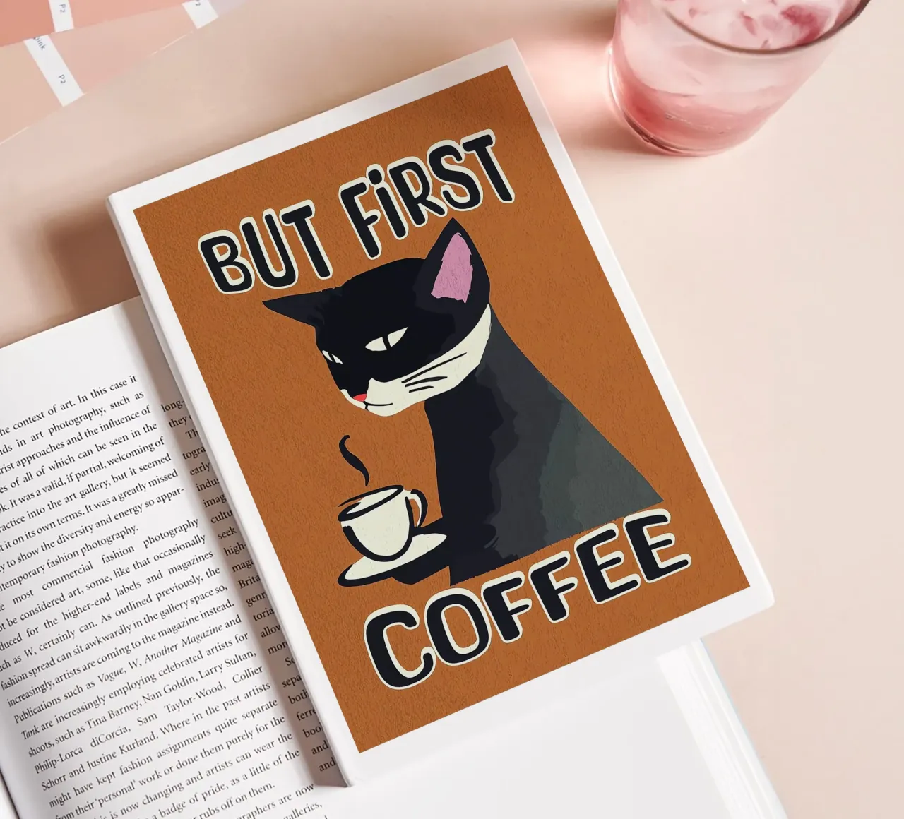 Black Cat But First Coffee notebook by Arjun