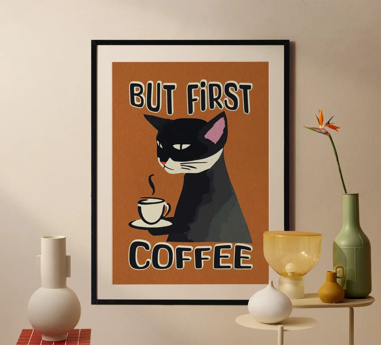 Gatto nero ma primo caffè poster da Arjun