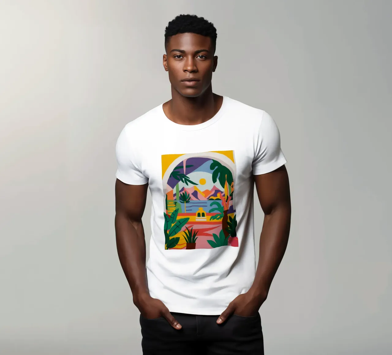 Palmera arqueada Vista camiseta de Muse Artworks