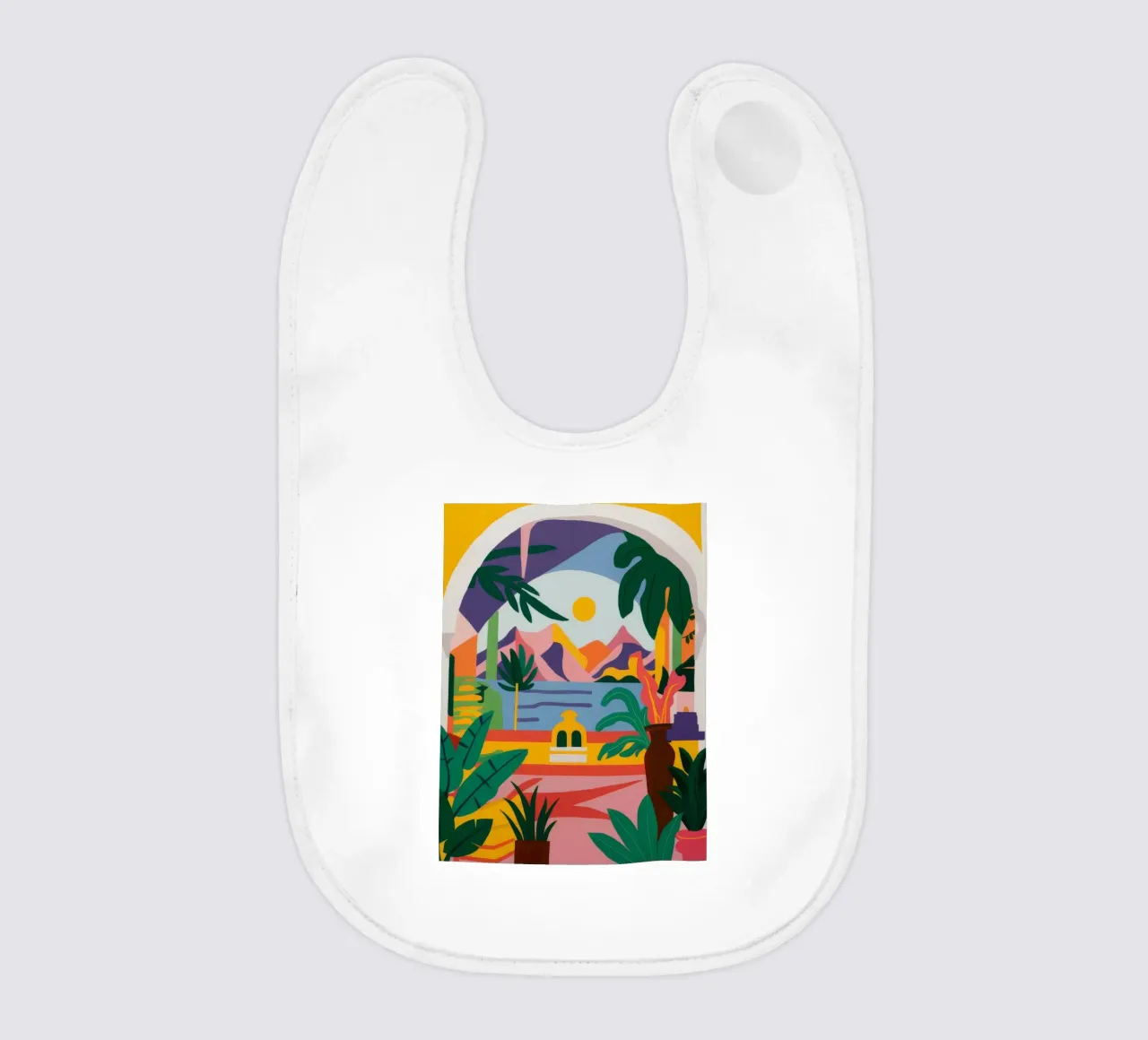 Arched Palm Vista baby bib by Muse Artworks