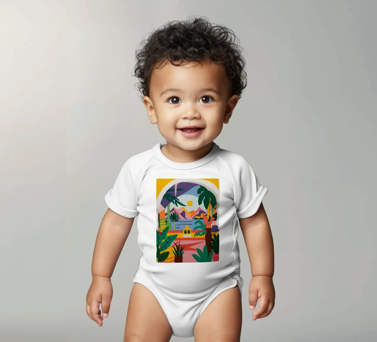 Gewölbte Palmenansicht Kurzarm Babybody von Muse Artworks