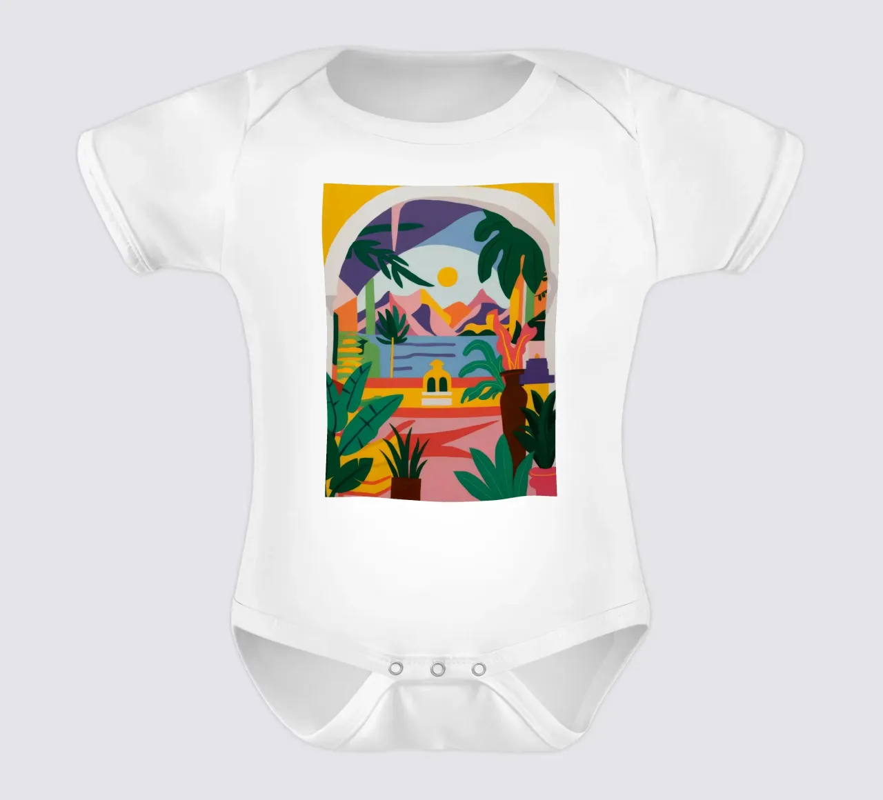 Gewölbte Palmenansicht Kurzarm Babybody von Muse Artworks