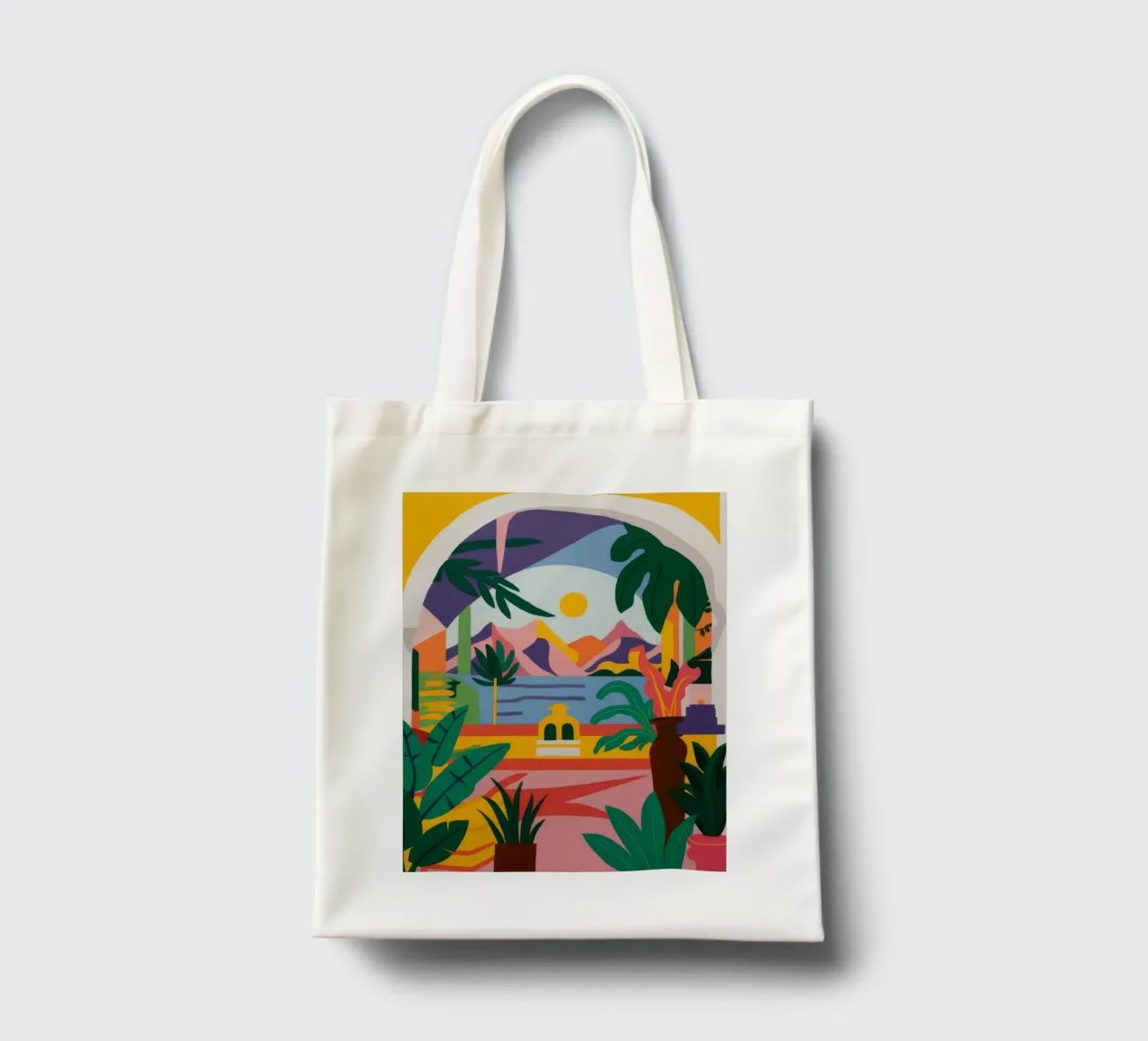 Gewölbte Palmenansicht Jutebeutel von Muse Artworks