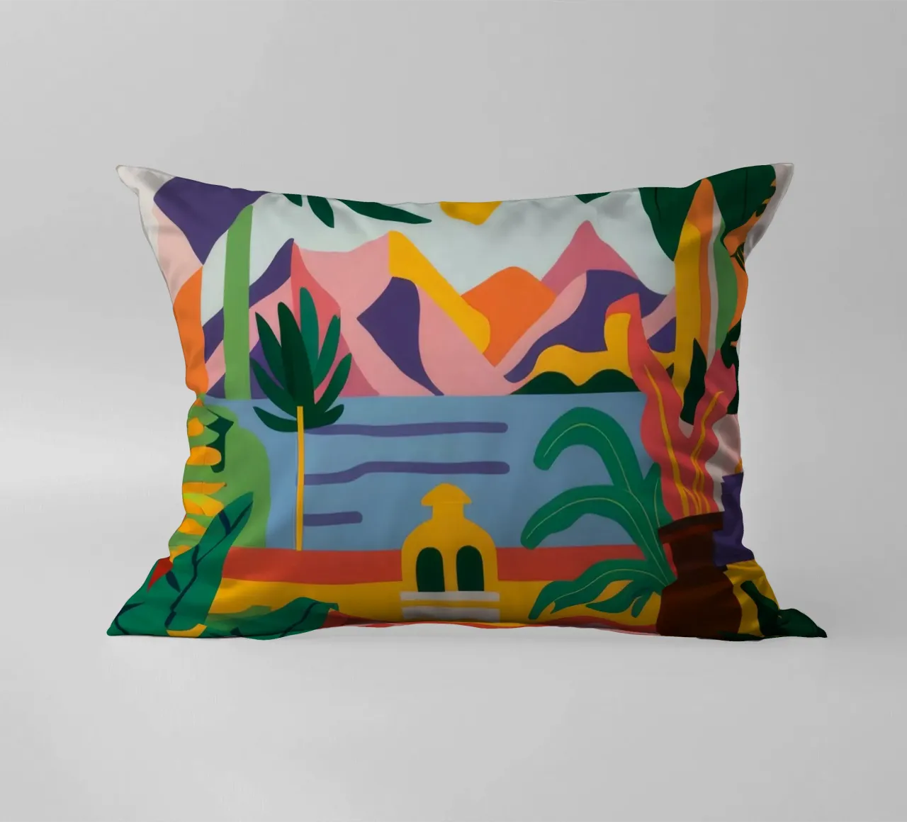 Arched Palm Vista decorative cushion by Muse Artworks