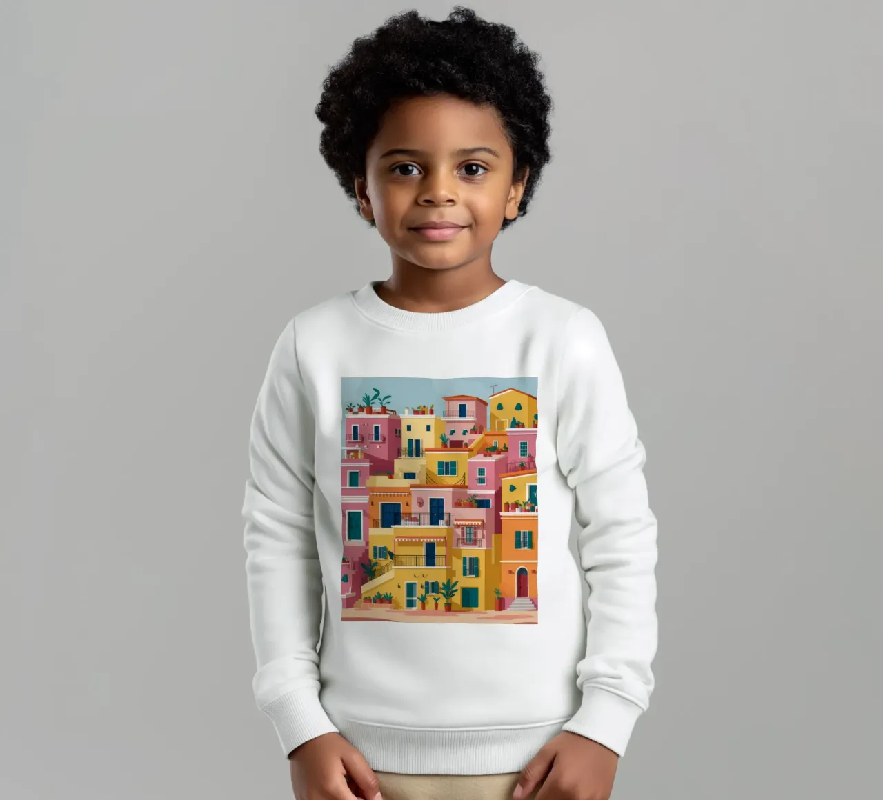 Buntes Dorf am Hang Kinder Sweatshirt von Muse Artworks