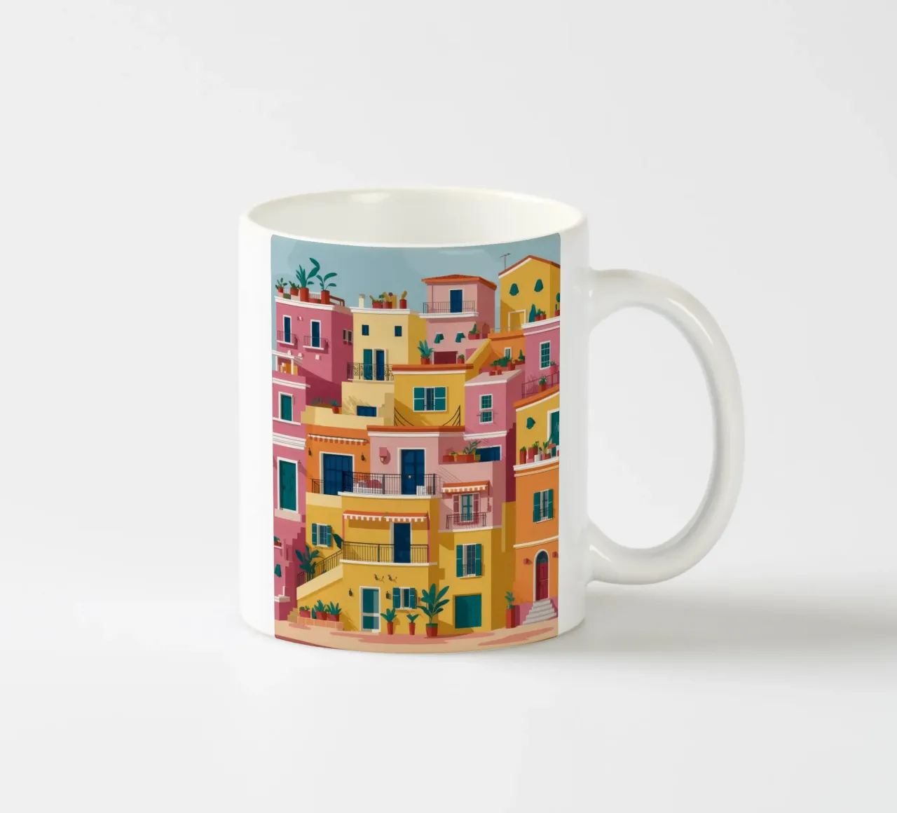 Villaggio colorato in collina tazza in ceramica da Muse Artworks