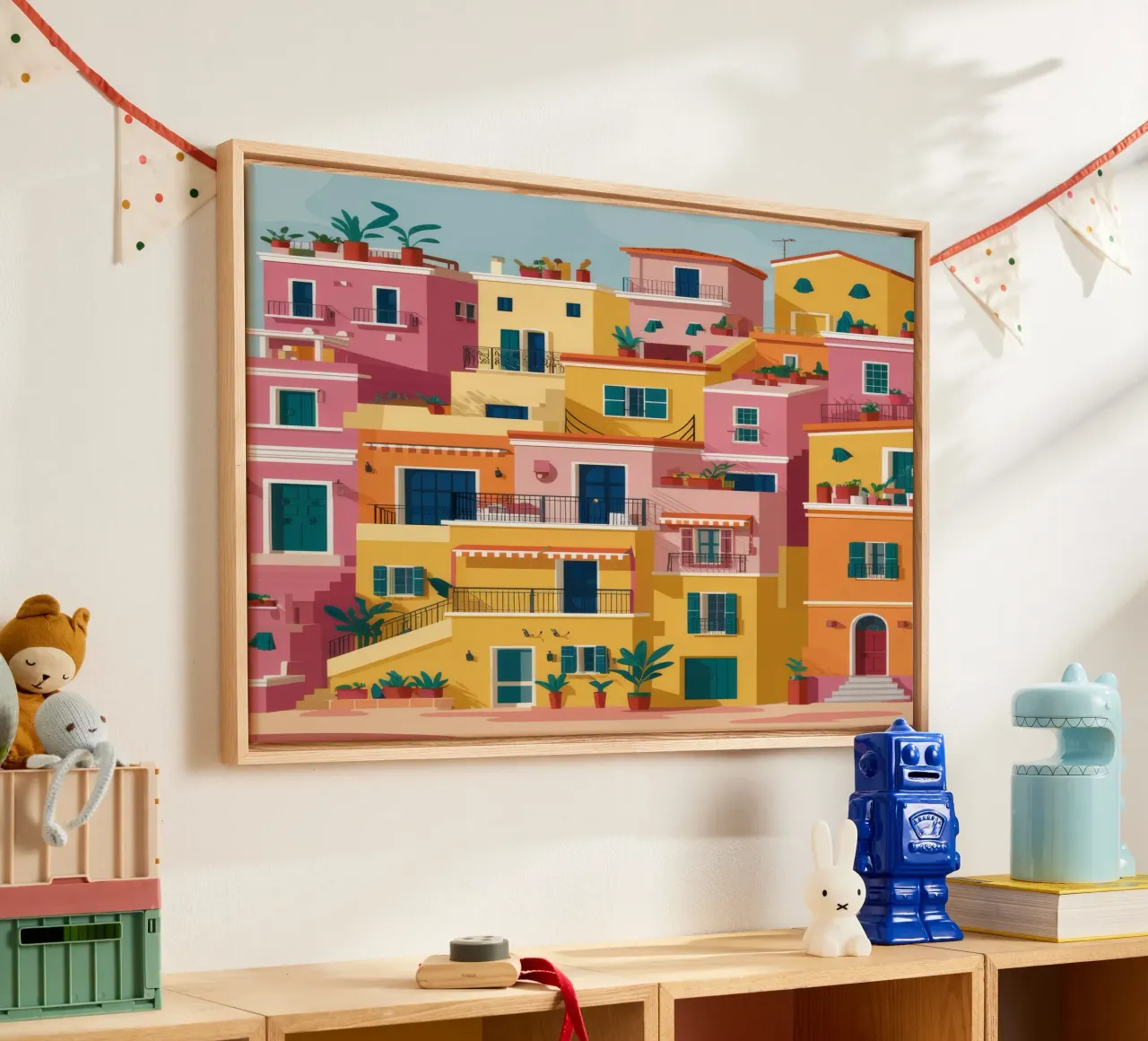 Buntes Dorf am Hang Leinwand von Muse Artworks