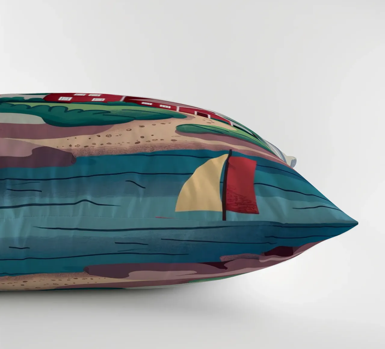 Red Lighthouse Coast decorative cushion by Muse Artworks