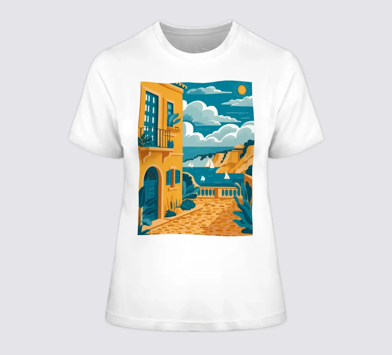 Amalfi Coast Walk women's fitted t-shirt by Muse Artworks