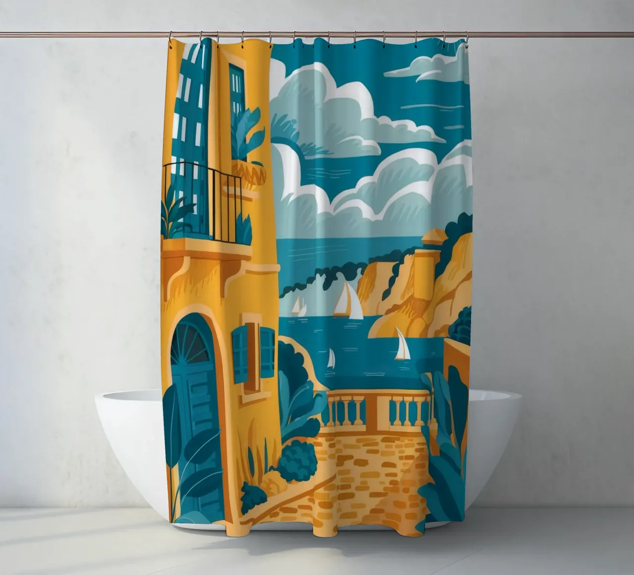 Amalfi Coast Walk shower curtain by Muse Artworks