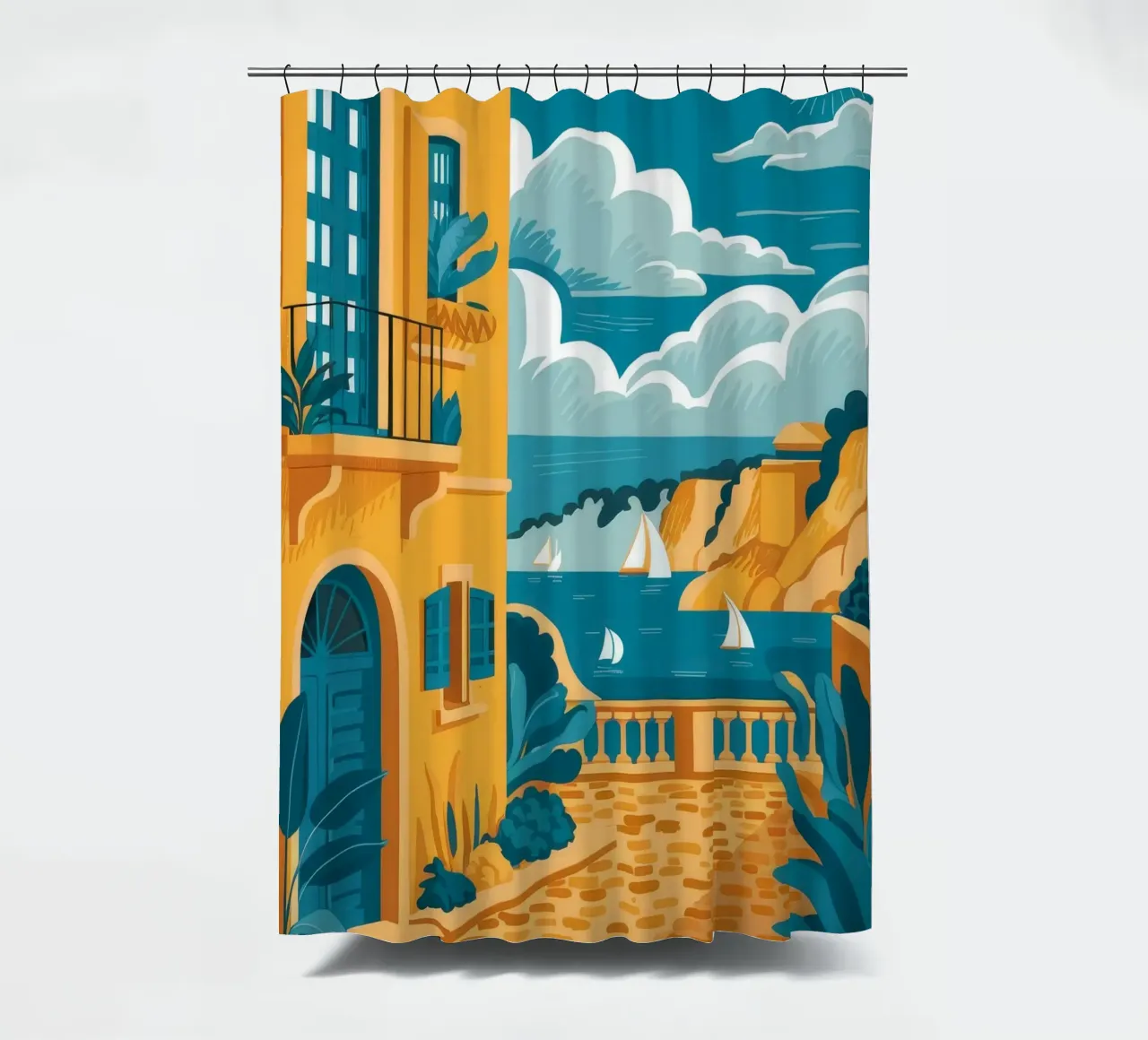 Amalfi Coast Walk shower curtain by Muse Artworks