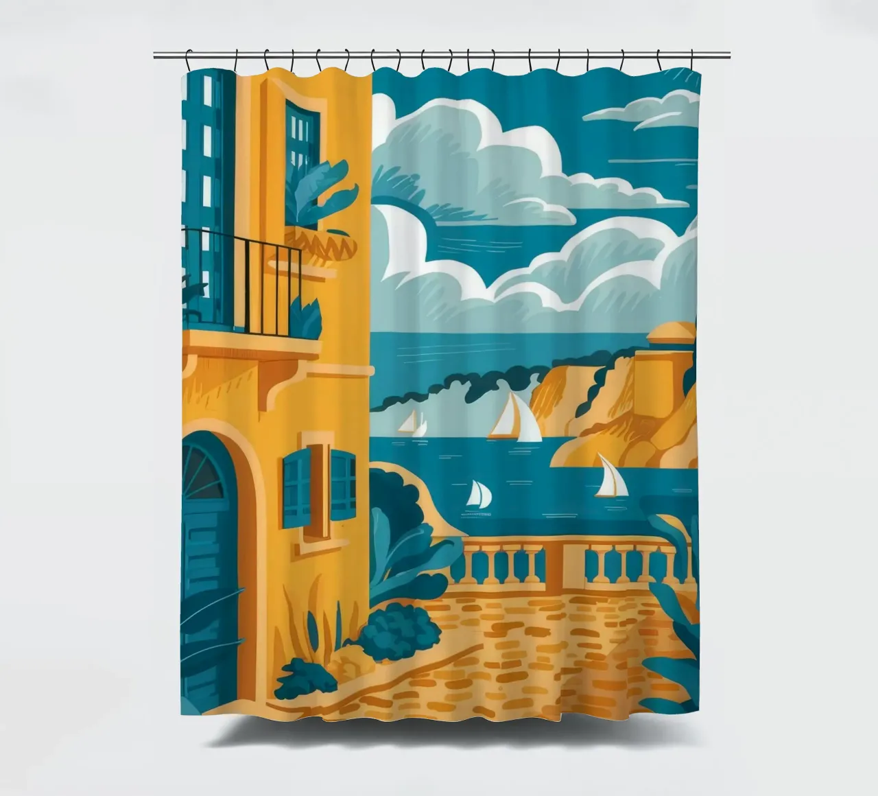 Amalfi Coast Walk shower curtain by Muse Artworks