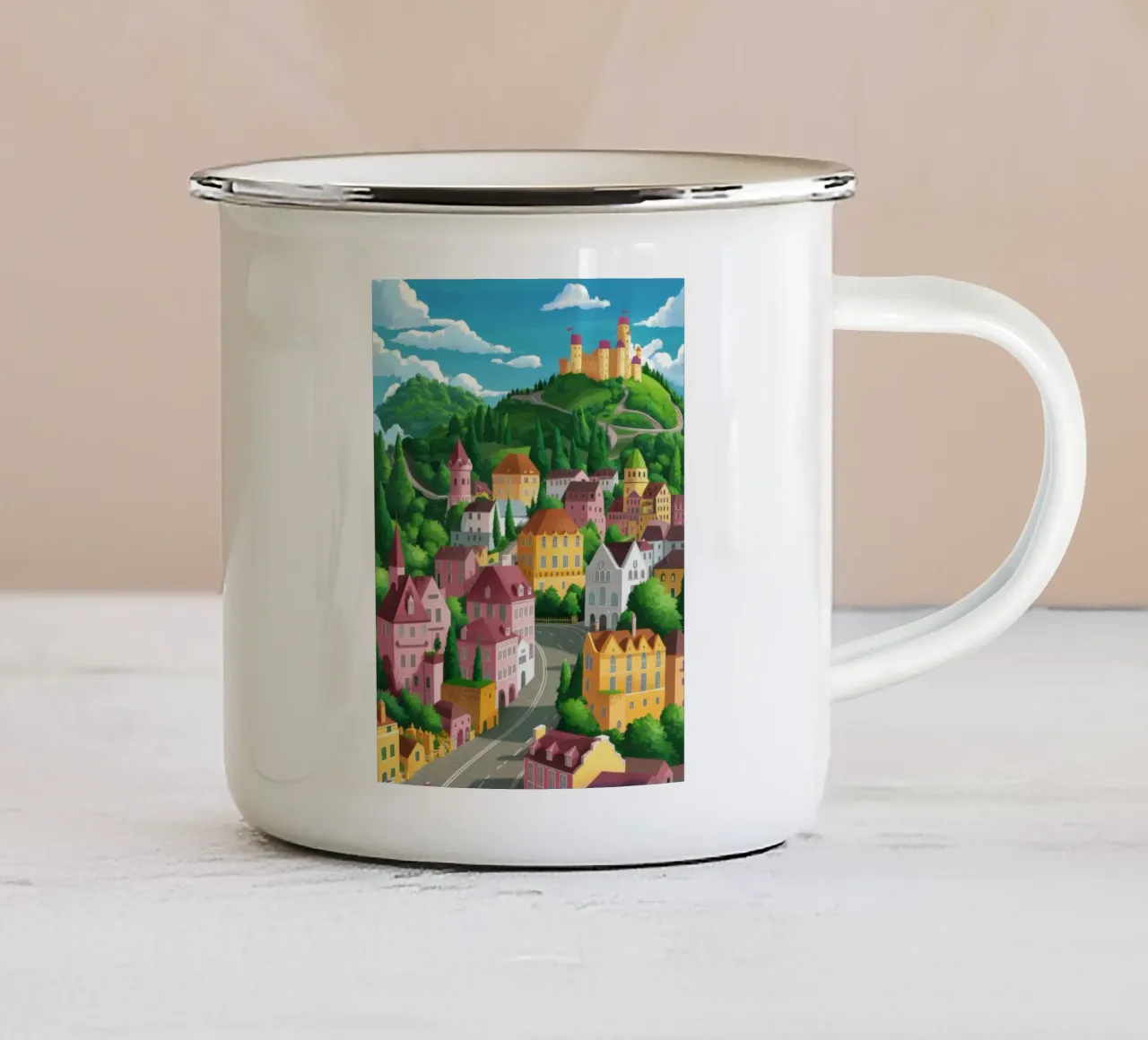 Panorama della città di Hilltop tazza in smalto da FadeAura