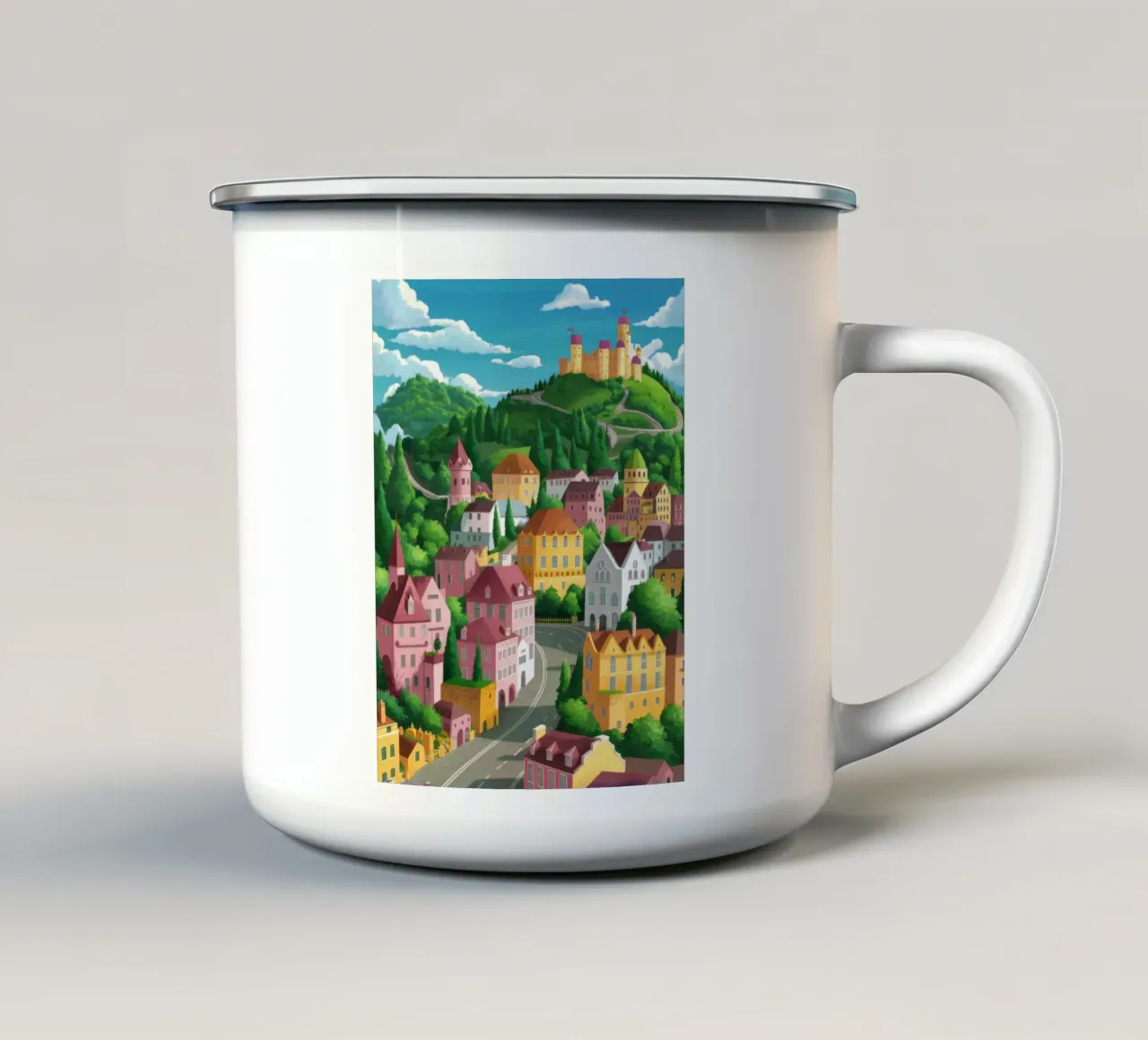 Panorama della città di Hilltop tazza in smalto da FadeAura